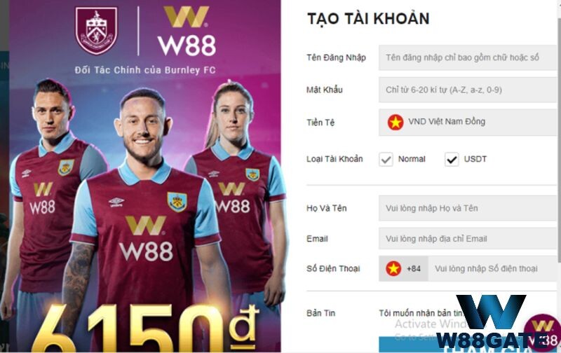 Tạo tài khoản tại W88 trước khi tham gia cá cược