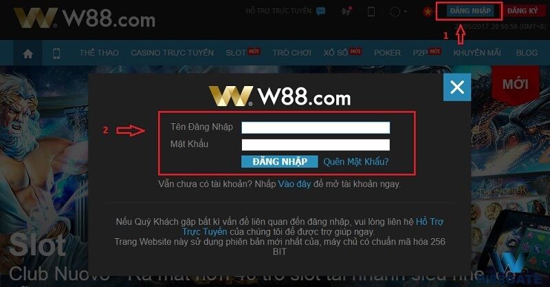 Đăng nhập vào tài khoản nhà cái W88